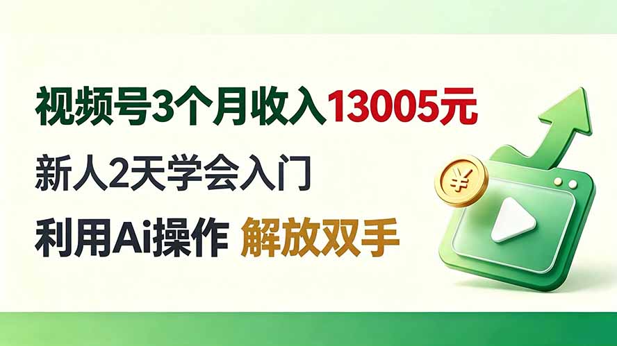 视频号3个月收入13005元, 新人2天学会入门, 利用Ai操作 解放双手!-旺仔资源库
