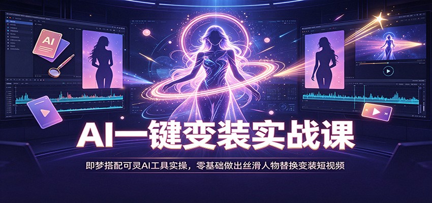 AI一键变装实战课：即梦搭配可灵AI工具实操，零基础做出丝滑人物替换变装短视频-旺仔资源库