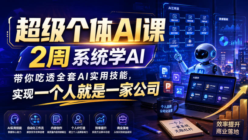 超级个体AI课,2周系统学AI,带你吃透全套AI实用技能,实现一个人就是一家公司-皮皮网创