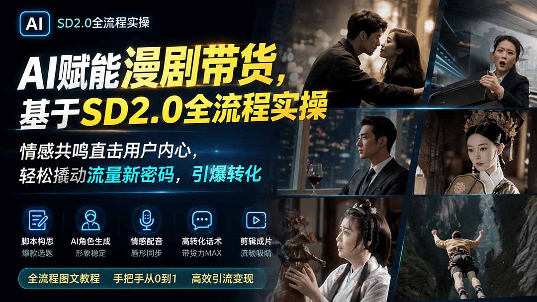 AI赋能漫剧带货，基于SD2.0全流程实操；情感共鸣直击用户内心，轻松撬动流量新密码，引爆转化-皮皮网创