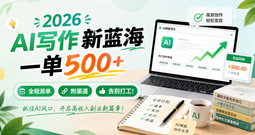 2026 AI写作新蓝海，一单500+，全程派单，附渠道，告别打工！【揭秘】-我爱发帖