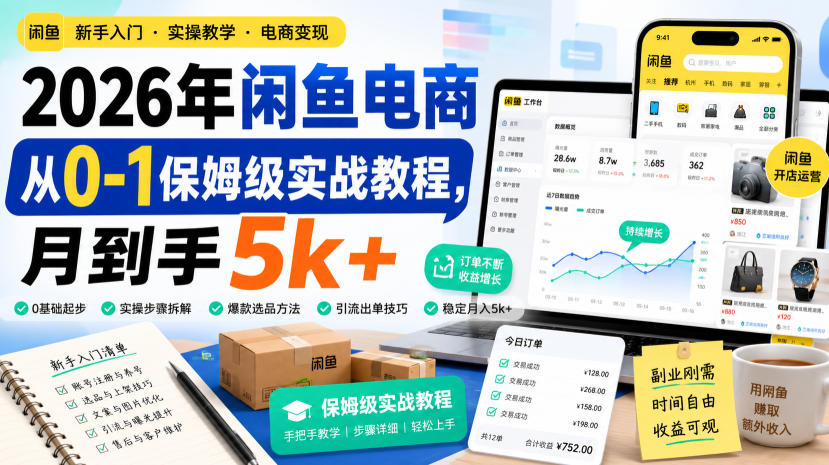 2026年闲鱼电商从0-1保姆级实战教程,月到手5k+-皮皮网创