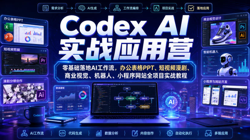 Codex AI实战应用营｜零基础落地AI工作流，办公表格PPT、短视频漫剧、商业视觉、机器人、小程序网站全项目实战教程-旺仔资源库