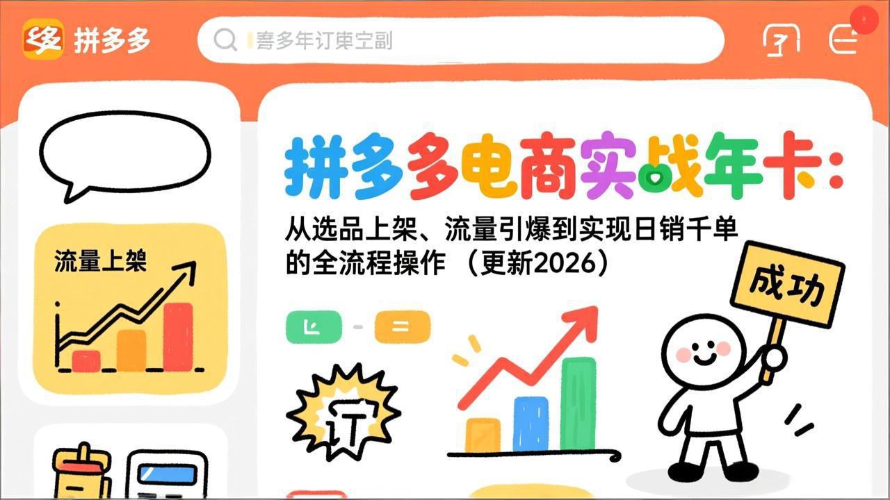 拼多多电商实战年卡:从选品上架、流量引爆到实现日销千单的全流程操作(更新2026年8月-旺仔资源库