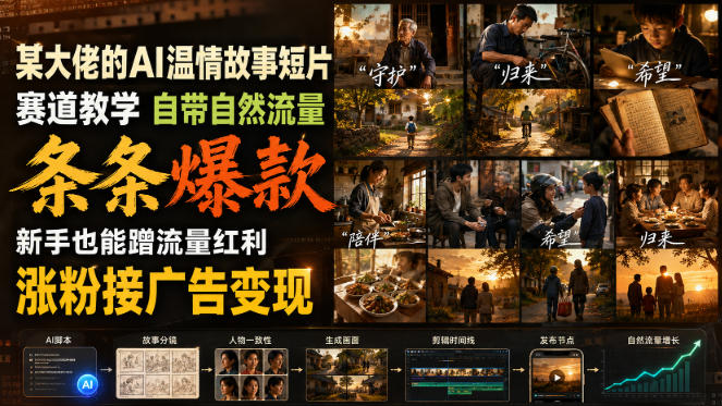 某大佬的AI温情故事短片赛道教学，自带自然流量，条条爆款，新手也能蹭流量红利，涨粉接广告变现-旺仔资源库