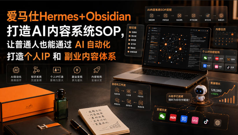 爱马仕Hermes+Obsidian打造AI内容系统SOP，让普通人也能通过 AI 自动化打造个人IP 和 副业内容体系-皮皮网创