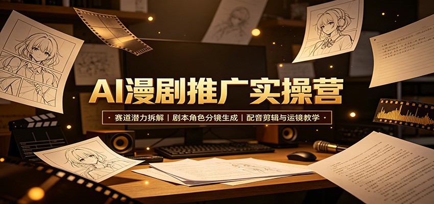 AI漫剧推广实操营：赛道潜力拆解，剧本角色分镜生成，配音剪辑与运镜教学-皮皮网创