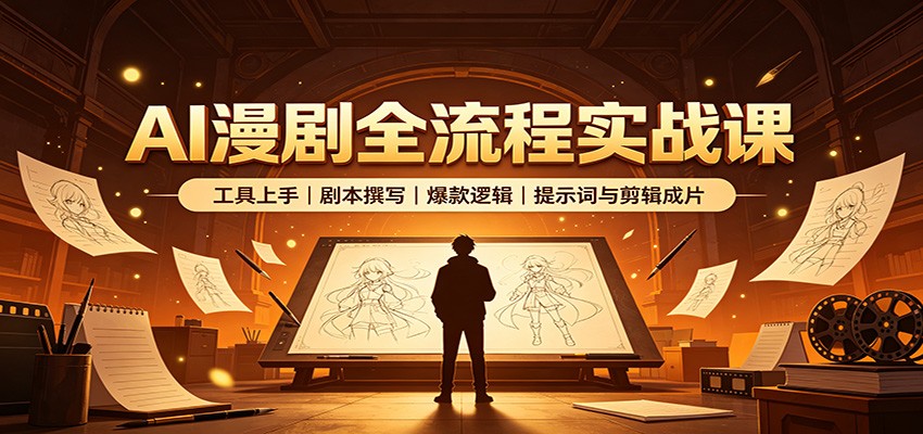 AI漫剧全流程实战课：工具上手、剧本撰写、爆款逻辑、提示词与剪辑成片｜焦圣希 18818568866
