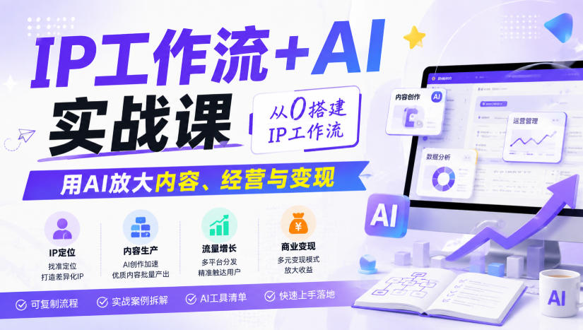 IP工作流+AI实战课,从0搭建IP工作流,用AI放大内容、经营与变现-旺仔资源库