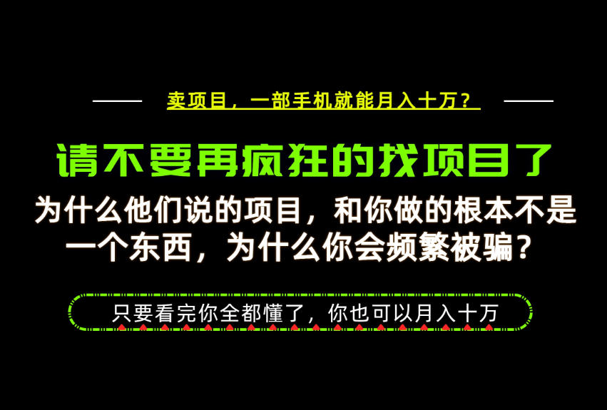 为什么做项目的人大多都是炮灰?为什么只有卖项目才能稳?看完你也可以月入10W+【揭秘】-旺仔资源库