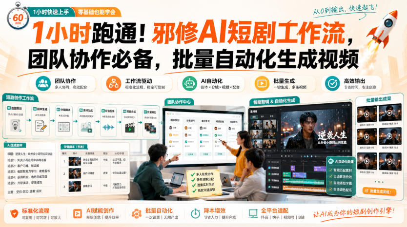 1小时跑通！邪修AI短剧工作流，团队协作必备，批量自动化生成视频-旺仔资源库