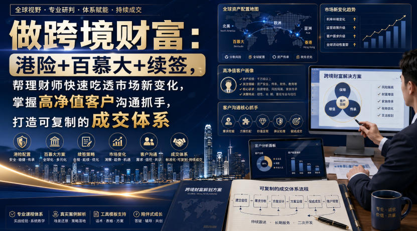 做跨境财富:港险+百慕大+续签,帮理财师快速吃透市场新变化,掌握高净值客户沟通抓手,打造可复制的成交体系-旺仔资源库