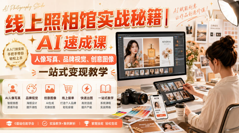 线上照相馆实战秘籍｜AI速成课，人像写真、品牌视觉、创意图像一站式变现教学-旺仔资源库