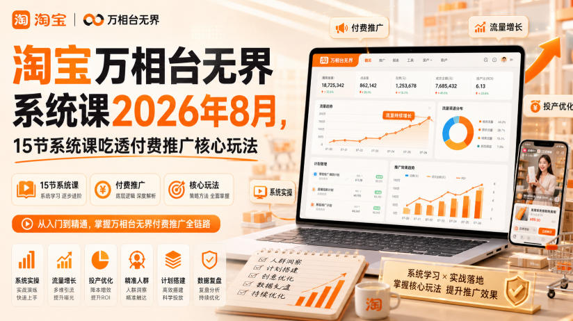 淘宝万相台无界系统课2026年8月,15节系统课吃透付费推广核心玩法-皮皮网创