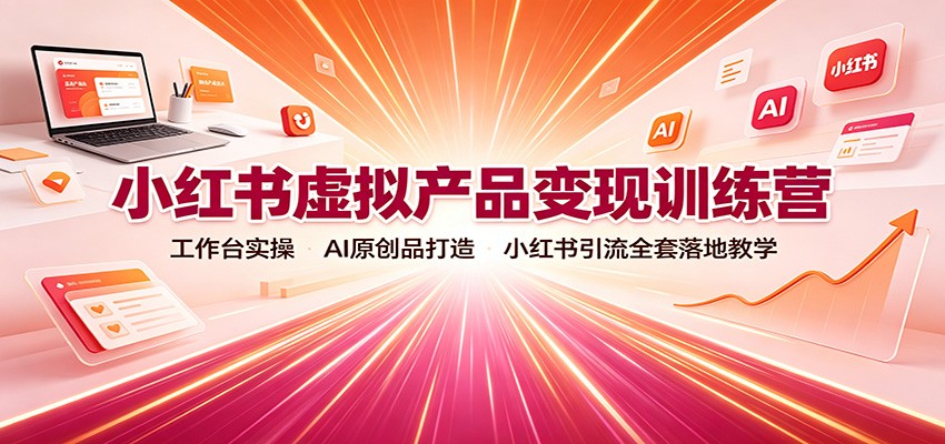 小红书虚拟产品变现训练营：工作台实操，AI原创品打造，小红书引流全套落地教学-旺仔资源库