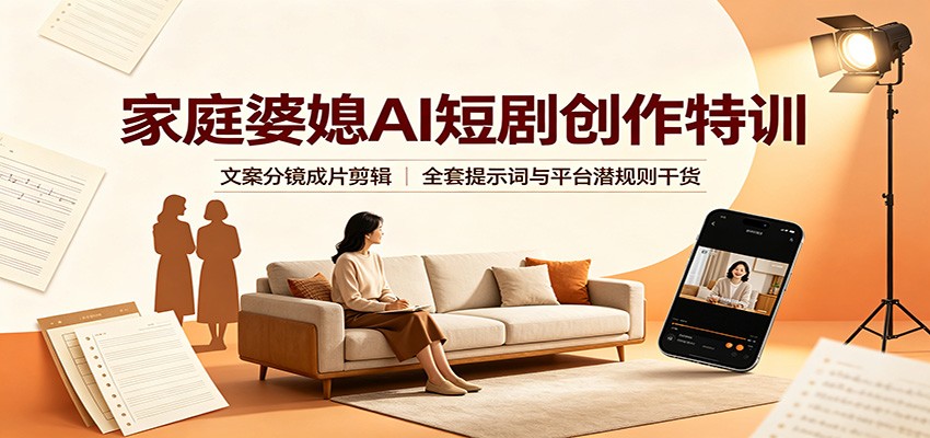 家庭婆媳AI短剧创作特训：文案分镜成片剪辑，全套提示词与平台潜规则干货-我爱发帖