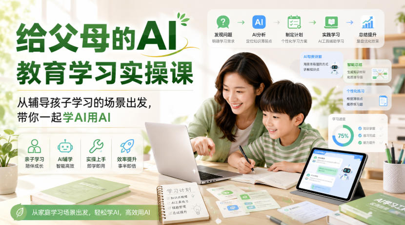 给父母的AI教育学习实操课，从辅导孩子学习的场景出发，带你一起学AI用AI-旺仔资源库