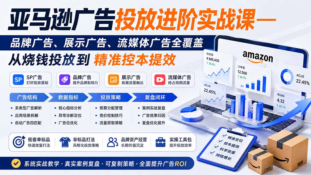 亚马逊广告投放进阶实战课——品牌广告、展示广告、流媒体广告全覆盖,从烧钱投放到精准控本提效-小红泡