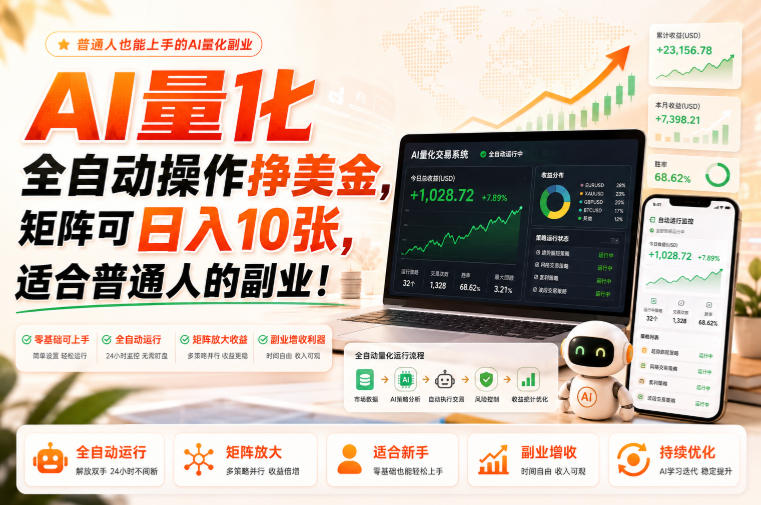 AI量化全自动操作挣美金，矩阵可日入10张，适合普通人的副业！【揭秘】-来聚吧