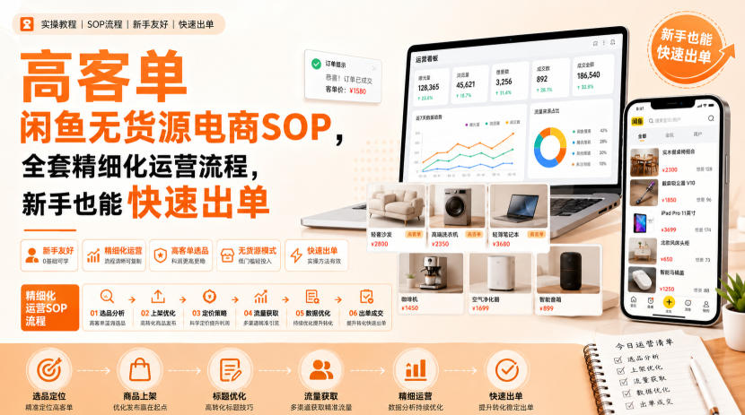 高客单闲鱼无货源电商SOP，全套精细化运营流程，新手也能快速出单-我爱发帖