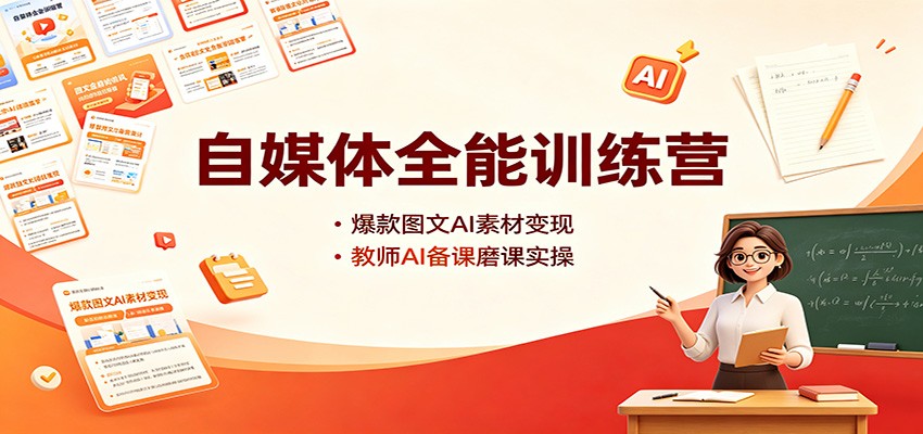 自媒体全能训练营：爆款图文AI素材变现，教师AI备课磨课实操-旺仔资源库