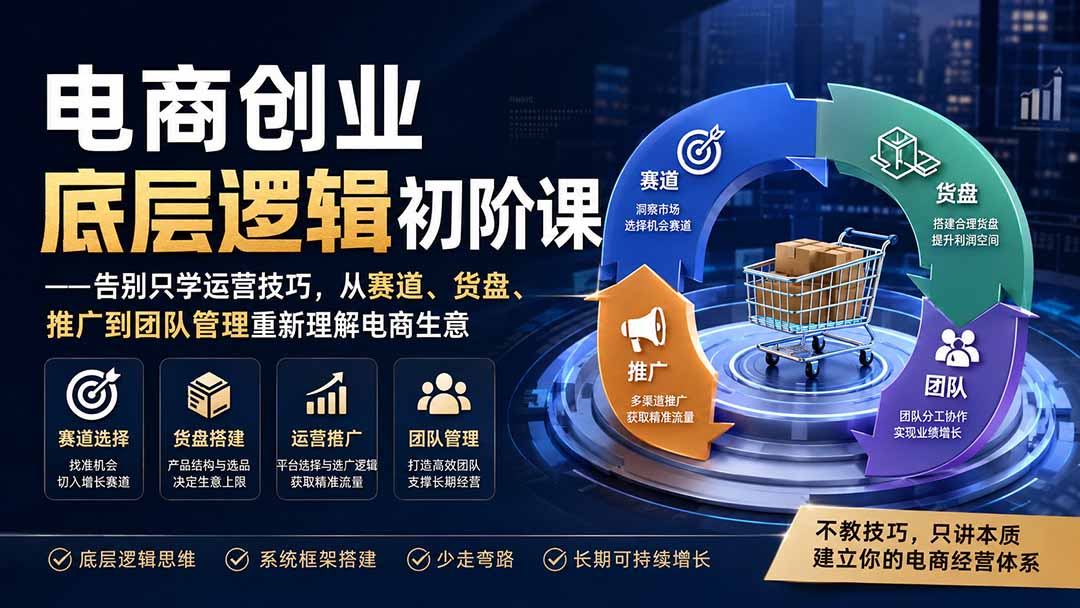 电商创业底层逻辑初阶课——告别只学运营技巧，从赛道、货盘、推广到团队管理重新理解电商生意-旺仔资源库