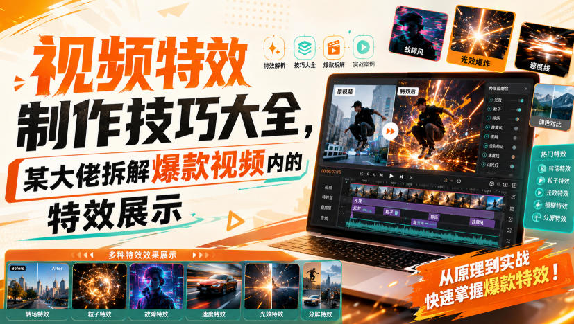视频特效制作技巧大全,某大佬拆解爆款视频内的特效展示-旺仔资源库