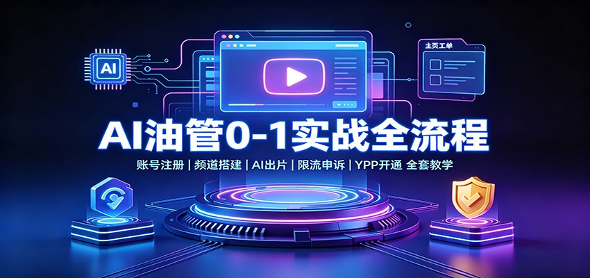 AI油管0-1实战：账号注册频道搭建，AI出片，限流申诉，YPP开通全套教学-旺仔资源库