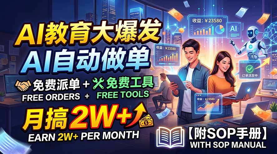 AI教育大爆发，AI自动做单，免费派单+免费工具，月搞2W+【附SOP手册】-旺仔资源库