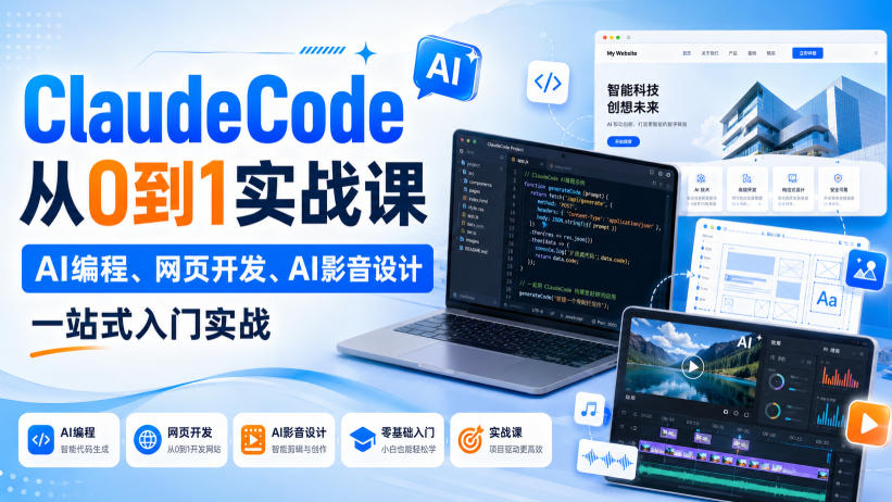 ClaudeCode从0到1实战课，AI编程、网页开发、AI影音设计一站式入门实战-我爱发帖