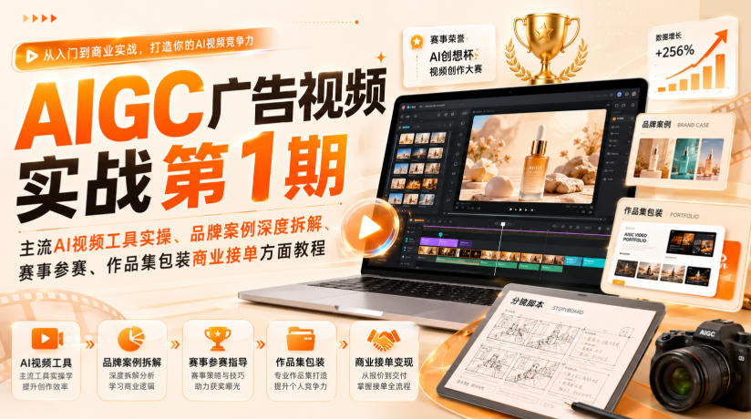 AIGC广告视频实战第1期,主流AI视频工具实操、品牌案例深度拆解、赛事参赛、作品集包装商业接单方面教程-我爱发帖