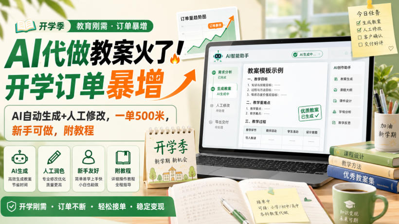 AI代做教案火了!开学订单暴增,AI自动生成+人工修改,一单500米,新手可做,附教程【揭秘】-旺仔资源库