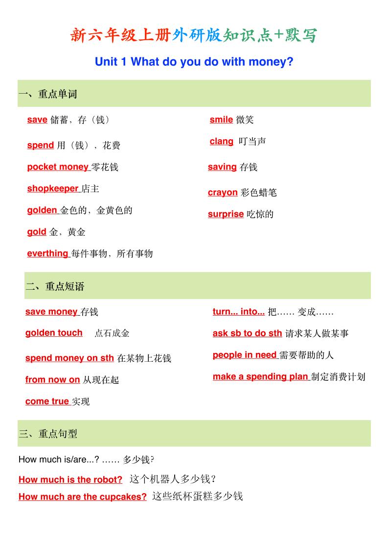 新外研版六年级上英语知识点-吾爱自习网
