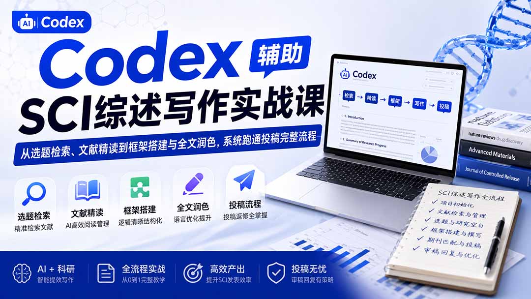 Codex辅助SCI综述写作实战课——从选题检索、文献精读到框架搭建与全文润色，系统跑通投稿完整流程-我爱发帖