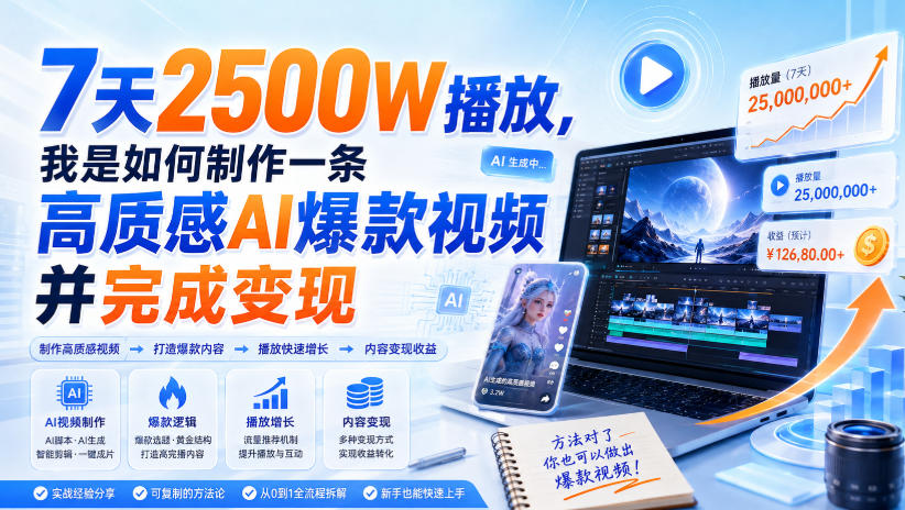 7天2500W播放,我是如何制作一条高质感AI爆款视频并完成变现-旺仔资源库
