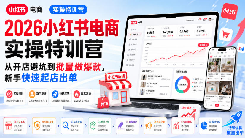 2026小红书电商实操特训营，从开店避坑到批量做爆款，新手快速起店出单-我爱发帖