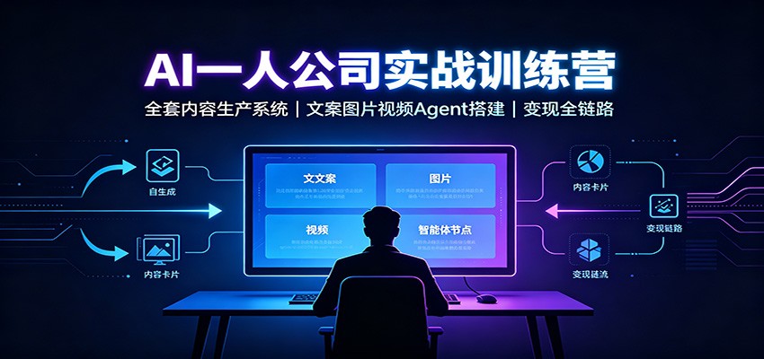 AI创作一人公司实战训练营:全套内容生产系统,文案图片视频Agent搭建变现全链路-旺仔资源库