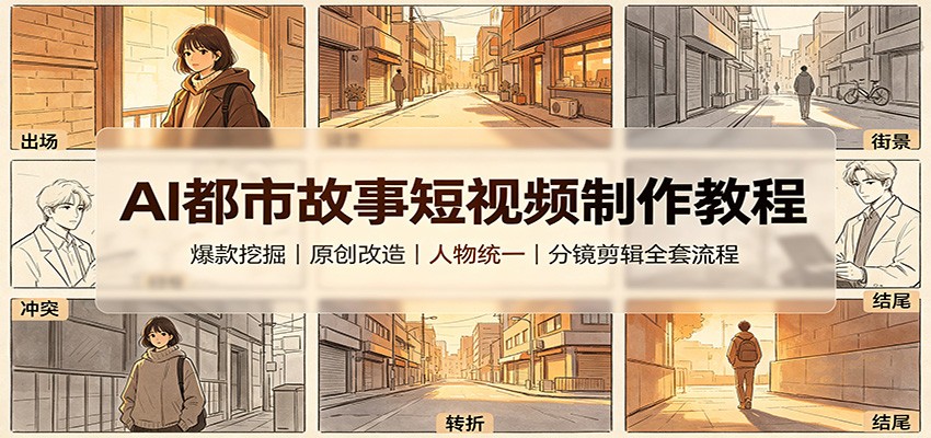 AI都市故事短视频制作教程：爆款挖掘原创改造，人物统一分镜剪辑全套流程-我爱发帖