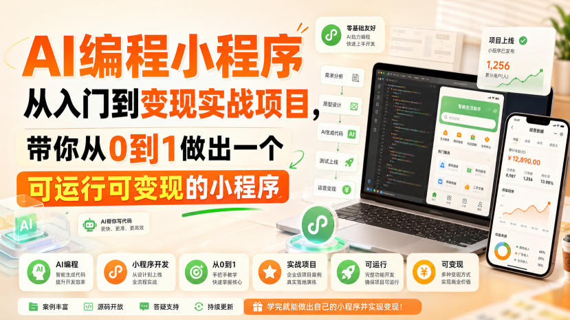 AI编程小程序从入门到变现实战项目，带你从0到1做出一个可运行可变现的小程序-我爱发帖