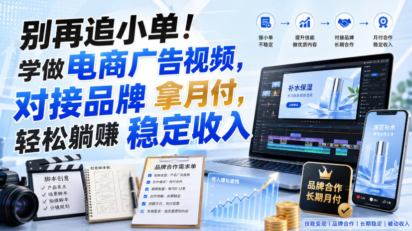 别再追小单！学做电商广告视频，对接品牌拿月付，轻松躺賺稳定收入【原创双语字幕】-旺仔资源库