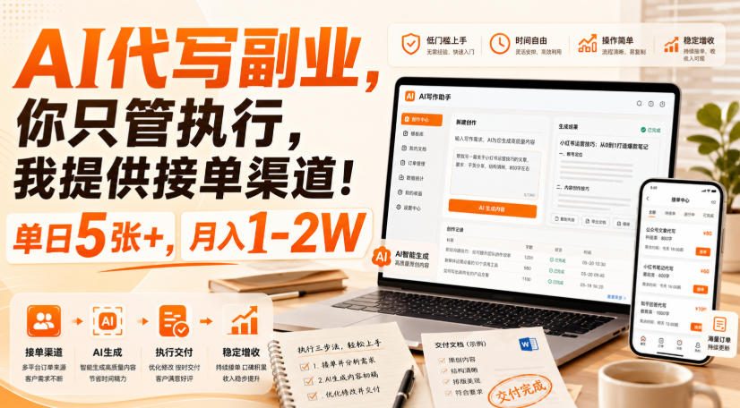 AI代写副业,你只管执行,我提供接单渠道!单日5张+,月入1-2W【揭秘】-旺仔资源库