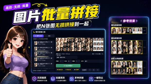 图片批量拼接，把N张图无损拼接到一起，支持横向、竖向、自定义等功能｜焦圣希 18818568866
