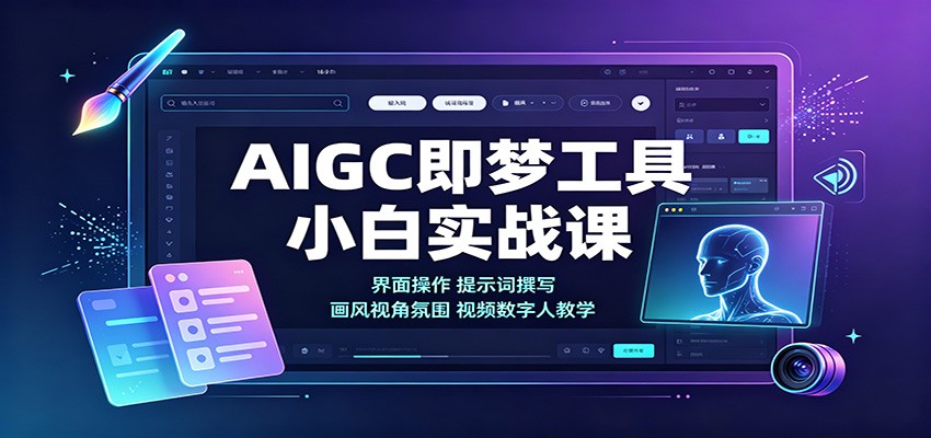 AIGC即梦工具小白实战课:界面操作,提示词撰写,画风视角氛围视频数字人教学-旺仔资源库