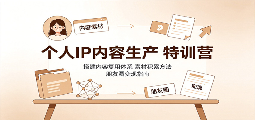个人IP内容生产特训营:搭建内容复用体系,素材积累方法,朋友圈变现指南-旺仔资源库