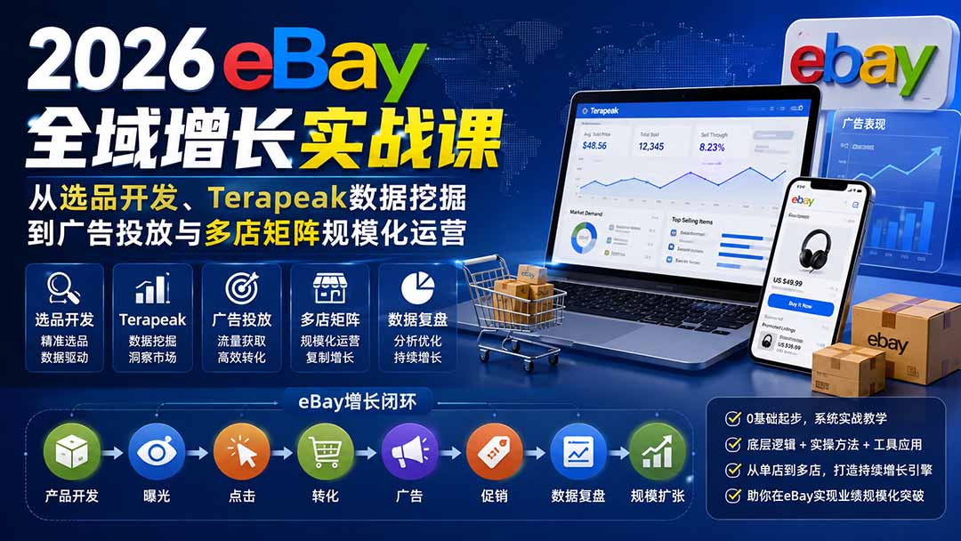 2026-Vincent eBay全域增长实战课-无水印:从选品开发、Terapeak数据挖掘到广告投放与多店矩阵规模化运营-旺仔资源库