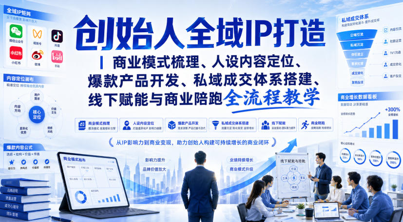 创始人全域IP打造｜商业模式梳理、人设内容定位、爆款产品开发、私域成交体系搭建、线下赋能与商业陪跑全流程教学-我爱发帖