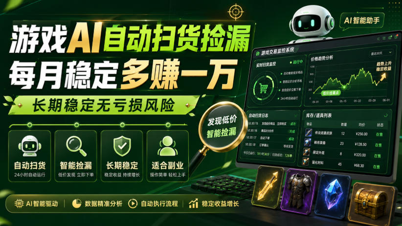游戏AI自动扫货捡漏,每月稳定多賺1W,长期稳定无亏损风险!【揭秘】-旺仔资源库