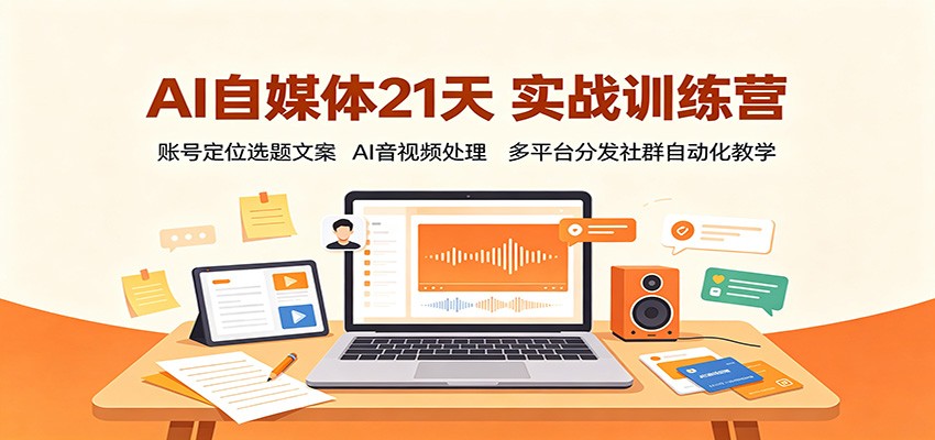 AI自媒体21天实战训练营：账号定位选题文案，AI音视频处理，多平台分发社群自动化教学｜焦圣希 18818568866