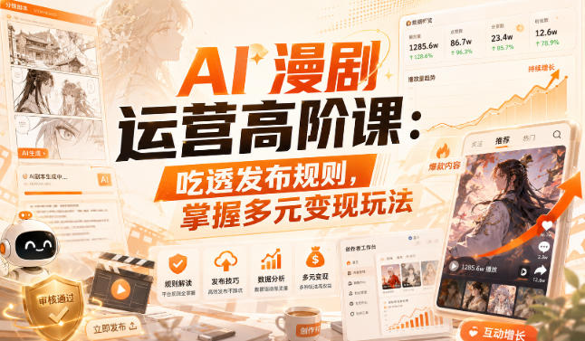 AI漫剧运营高阶课:吃透发布规则,掌握多元变现玩法-旺仔资源库