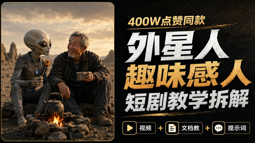400W点赞同款外星人趣味感人短剧教学拆解,视频+文档教+提示词-旺仔资源库